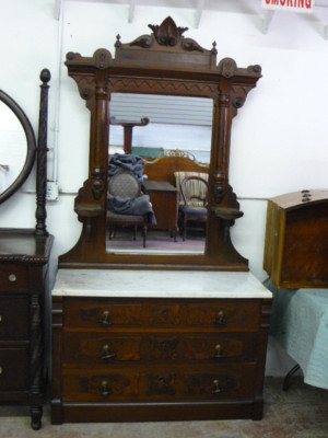 Antique Victorian Renaissance Marble Top Dresser Mirror Antique
