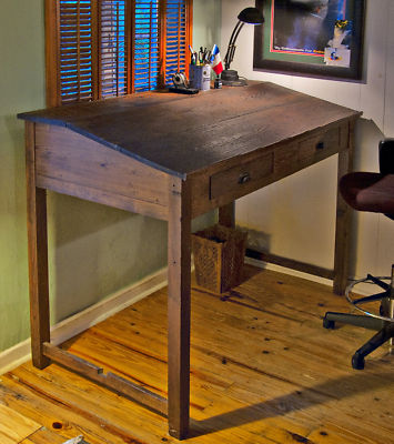 Beautiful Antique Slant Top Wood Desk 2 Drawer Drafting Antique
