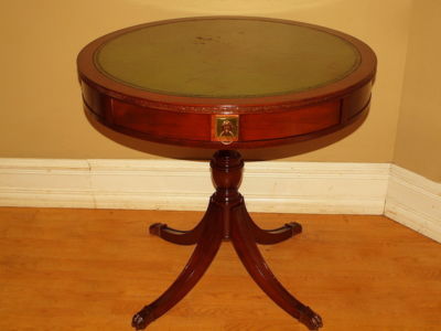 Antique Leather Top Round Center Hall End Drum Table Nr Center Hall End Drum Table Nr