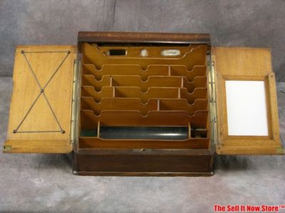 Vintage Portable Wood Desk Secretary Organizer Bill Box Antique