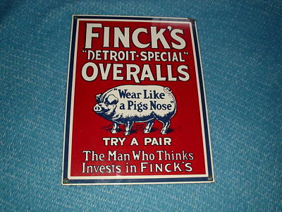 Finck's Detroit Special Overalls Adv. Porcelain Sign -- Antique Price ...