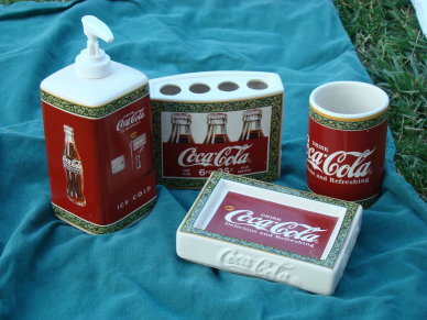 Coca Cola Bathroom Set Soap Dish Dispenser More Antique Coca Cola Bathroom Set Soap Dish Dispenser More