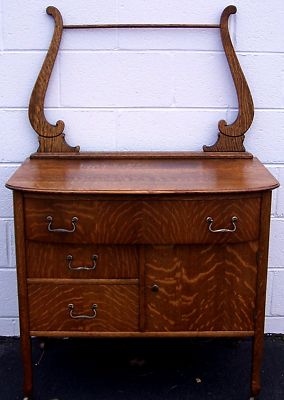 Antique Tiger Oak Washstand W Towel Rack Small Dresser Antique