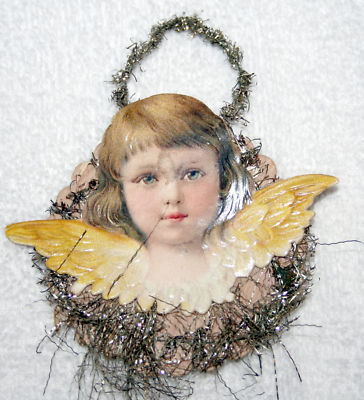 Early Victorian Angel on Circle Paper Tinsel Xmas Orn -- Antique Price ...