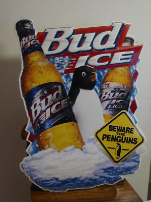 Bud Ice Budweiser Beer Metal Sign Beware the Penguins -- Antique Price ...
