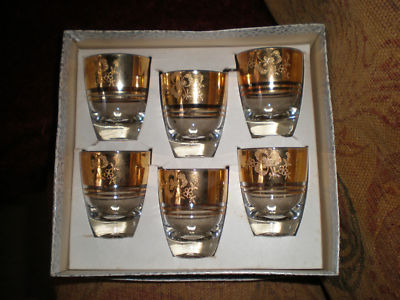 VINTAGE- 6 IRISH SHAMROCK DECORATED WHISKY GLASSES -- Antique Price ...