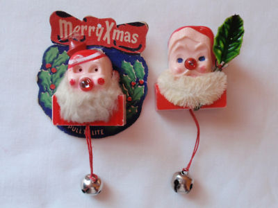 2 Vintage Christmas Santa Pins w/ Light Up Nose -- Antique Price Guide ...