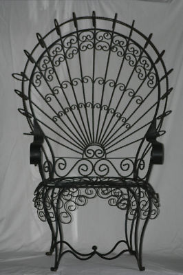 Antique French Wrought Iron Wire Peacock Chair Black Antique