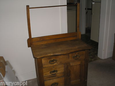 Antique Dry Sink Washstand Cabinet W Towel Bar 27 H