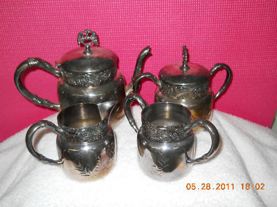 Download 1890 WALTHAM SILVER CO. QUADRUPLE PLATE TEA SET -- Antique Price Guide Details Page