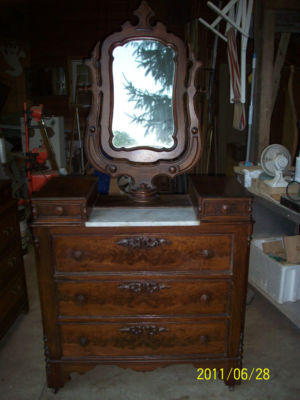 Antique Victorian Marble Top Dresser W Swivel Mirror Antique