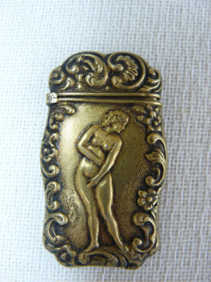 Vintage Repousse Risque Nude Lady Match Safe Holder Antique Price