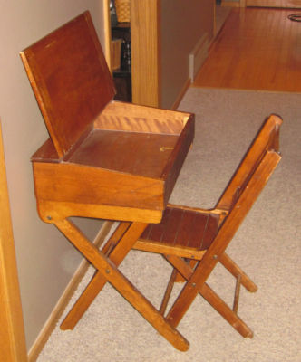 Vintage Antique Child Desk Signed Chair Rare Folding Lift Top