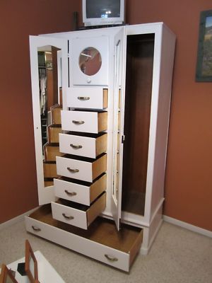 Antique Wardrobe 2 Side Mirror Doors Hat Cupboard 6 Small 1