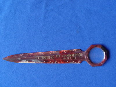 VINTAGE BAKELITE RULER MAGNIFIER JOLIET IL DEATON KENNEDY CO -- Antique ...