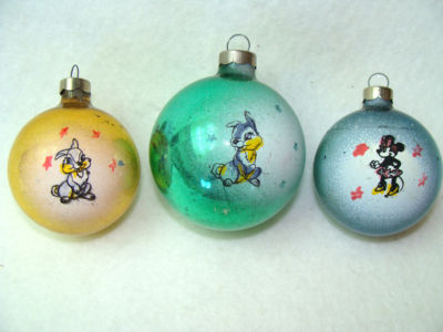 3 Vtg Disney Glass Xmas Ornaments Minnie Mouse Thumper Th