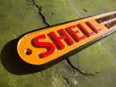 SHELL OIL sold here sign - Heavy casting cast sign vintage sign repro ...