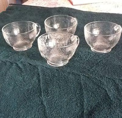 Lot Of 4 Florentine Poppy Depression Glass Tea Cups Antique Price