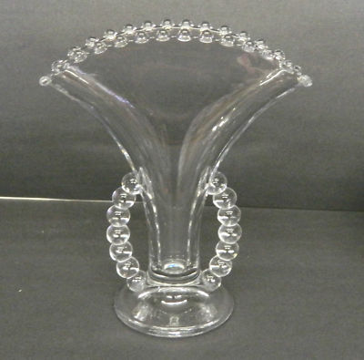 Imperial Candlewick Depression Glass Beaded Handled Fan Vase