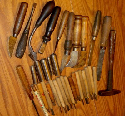 ANTIQUE LEATHER TOOL LOT HUGE KNIFE SET LEATHERCRAFT -- Antique Price ...