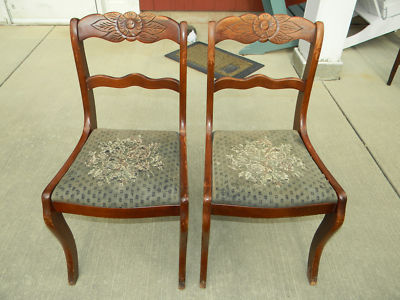 Pair Of Tell City Mahogany Carved Rose Dining Chairs Antique Pair Of Tell City Mahogany Carved Rose Dining Chairs