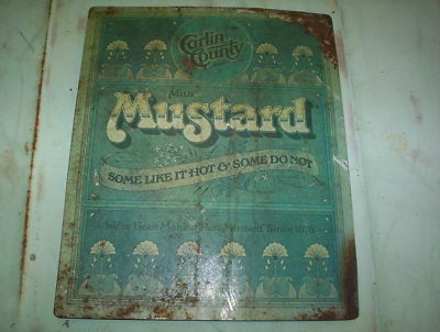 Old Vintage Antique Metal Tin Sign Stove Counter Mat Mustard