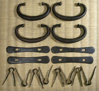 Small Cast Iron Drawer Pull Set Of 4 Japanese Tansu Antique