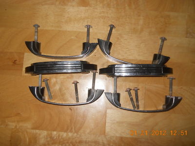 6 Antique Vintage Art Deco Drawer Pulls Black Bakelite Chrome Good