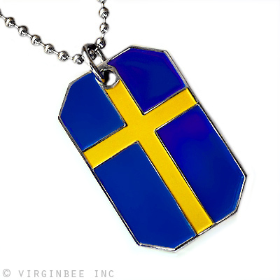SWEDISH CROSS SWEDEN FLAG PENDANT DOG TAG BALL CHAIN NECKLACE SVERIGES ...
