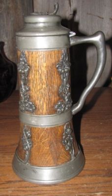 ANTIQUE 1905 ST. LOUIS SILVER CO. OAK STEIN W/ LID QUADRUPLE SILVER PLATE  -- Antique Price Guide Details Page