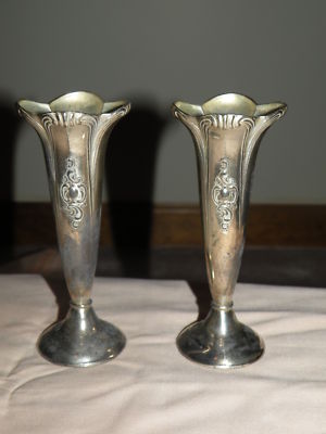 Pair Of Silver Plated Bud Vases Made In Occupied Japan Antique