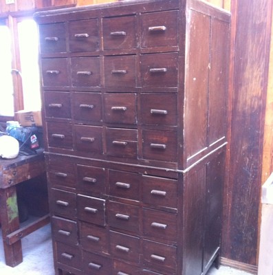 Antique Pharmacy Apothecary Cabinet Double Sided 64 Drawers Early