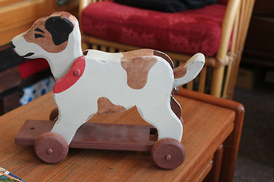 vintage wooden dog pull toy