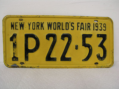 1939 new york world's fair license plate