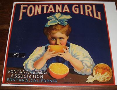 Beautiful FONTANA GIRL California SUNKIST Citrus Orange -- Antique ...