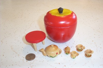 wooden apple tea set