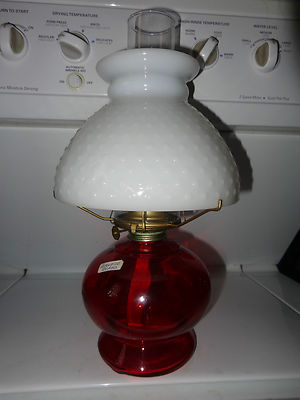 Vintage Hurricane Oil Lamp Eagle Burner Hobnail Milk Glass Shade Vintage Hurricane Oil Lamp Eagle Burner Hobnail Milk Glass Shade Ruby Red Base