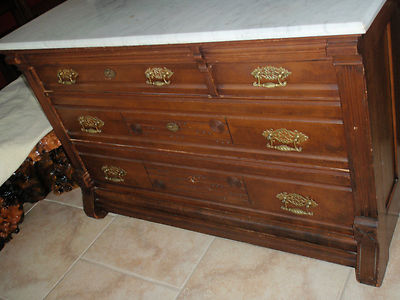 Victorian Cherry Marble Top Dresser With Matching Mirror