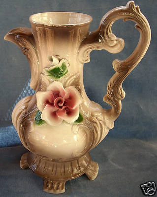 Large vintage Capodimonte pitcher mint italy italian pottery -- Antique