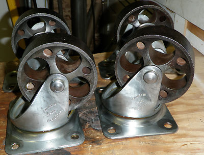 4) vtg faultless industrial cart cast iron casters 4" wheels