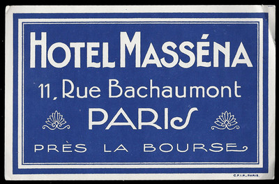 Hotel Massena PARIS France - vintage luggage label -- Antique Price ...