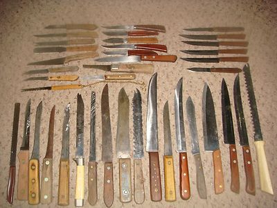 40 VINTAGE ANTIQUE KITCHEN KNIFE Collection WOOD HANDLES Estate finds