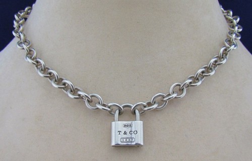 Tiffany & Co Sterling Silver 1837 Lock Padlock Chain Link Necklace PENDANT CHARM -- Antique ...