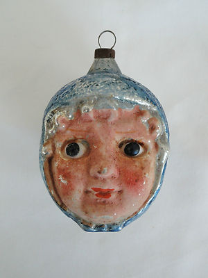Vintage German Glass Christmas Ornament - BLUE DOLL HEAD with glass ...