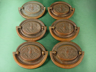 1800s Hepplewhite Oval Drawer Pull Handle Set Of 6 Eagle 13 Star