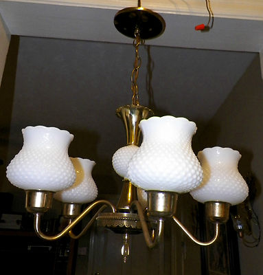 Antique Hobnail White Milk Glass Brass 5 Light Chandelier Antique Hobnail White Milk Glass Brass 5 Light Chandelier Exquisite
