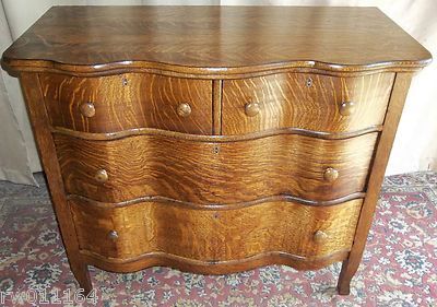Antique Oak Two Over Two Serpentine Drawer Chest Dresser