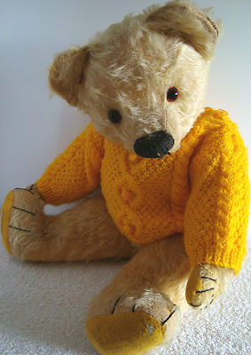 RARE Vintage antique Chad Valley mohair teddy bear with yellow felt ...