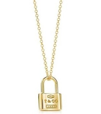 Tiffany & Co. 1837 Lock Padlock Pendant Necklace 16" 18k Yellow  Gold Auth w/Box
