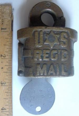 ANTIQUE REG'D US MAIL BB LOCK PADLOCK, USPS, USPO, ROTARY KEY, BAG LOCK